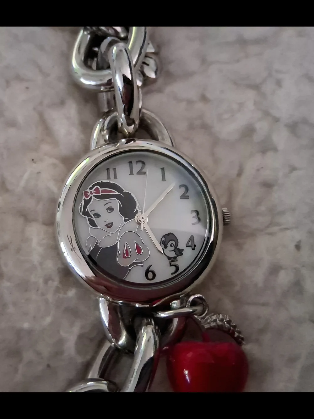 Charming Vintage Disney Snow White Charm Bracelet Watch In Original Box. N.O.S.